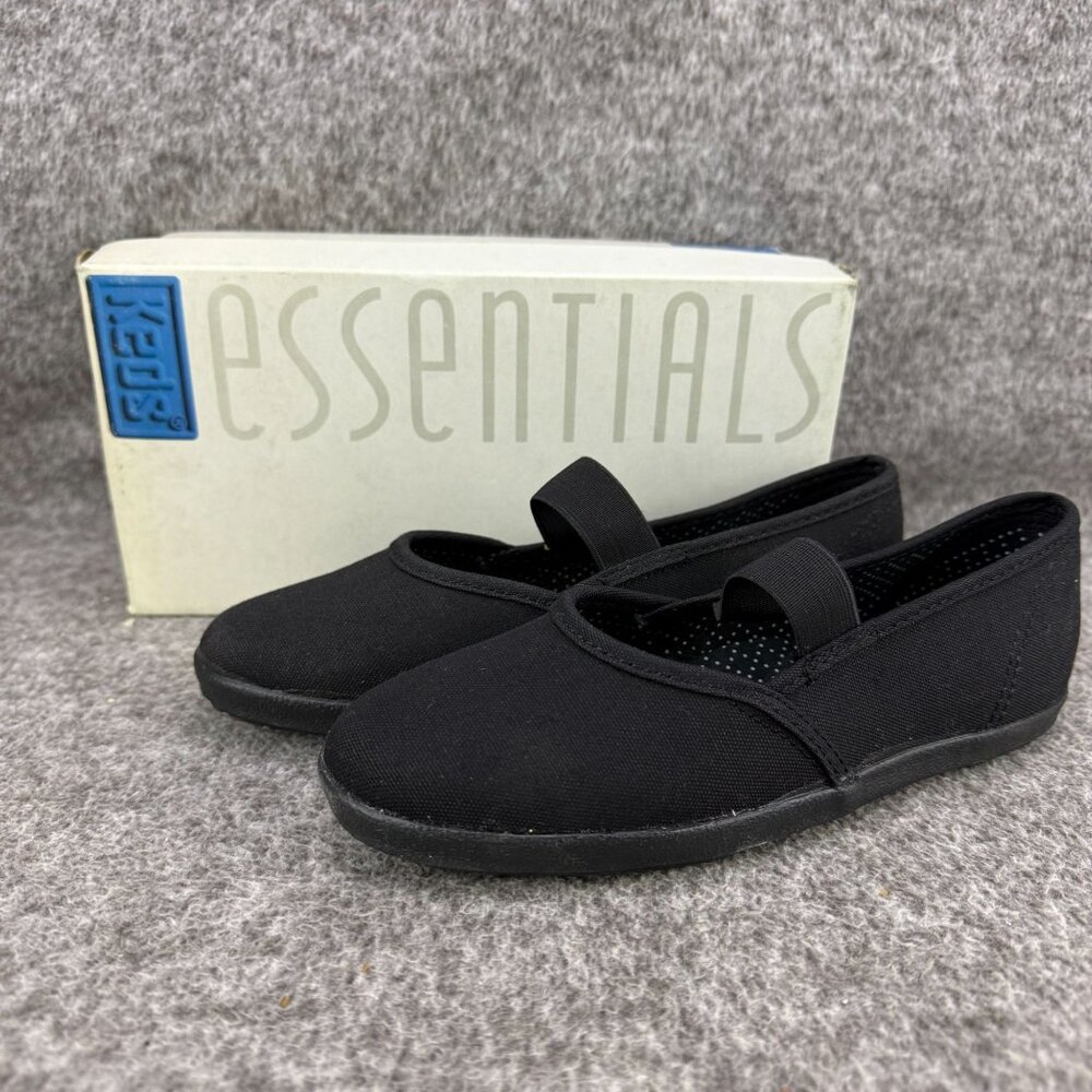 ✅Girls Youth 3M VTG Keds Miss Ashford Black Canvas Mary Jane Shoes Slip On Flats